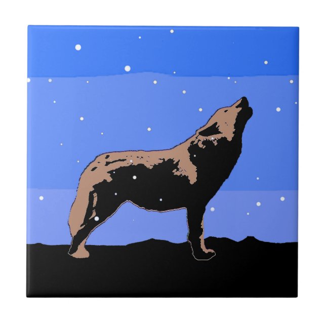 Howling Wolf in Winter  - Original Wildlife Art Ceramic Tile (Front)