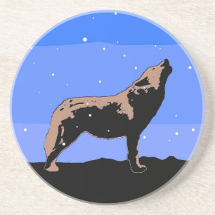 Howling Wolf in Winter - Original Wildlife Art Coaster