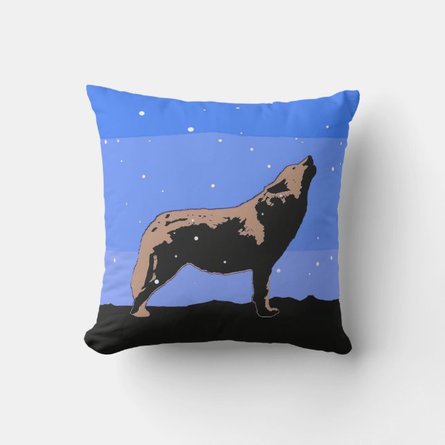 Howling Wolf in Winter  - Original Wildlife Art Cushion (Front)