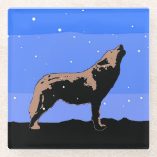 Howling Wolf in Winter - Original Wildlife Art Glass Coaster