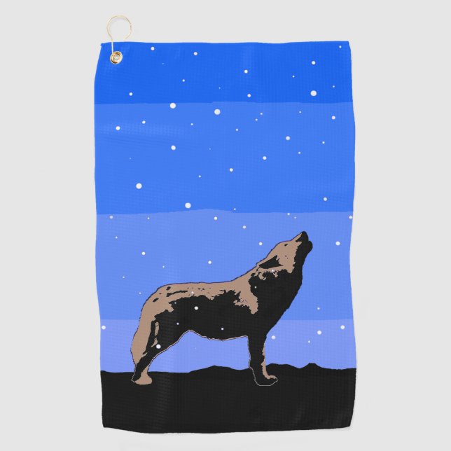 Howling Wolf in Winter  - Original Wildlife Art Golf Towel (Front)