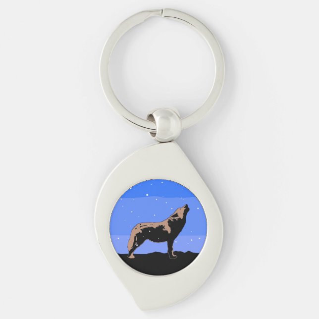 Howling Wolf in Winter  - Original Wildlife Art Key Ring (Front)