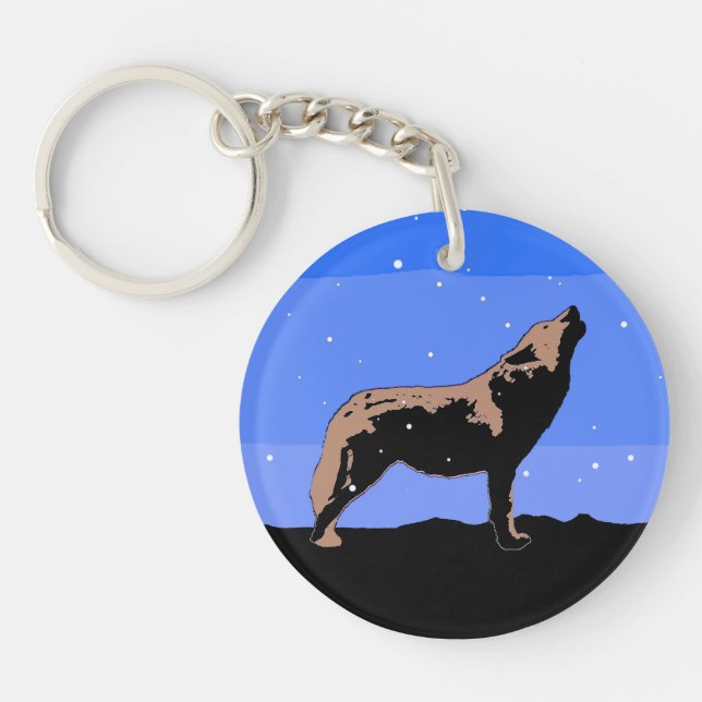 Howling Wolf in Winter  - Original Wildlife Art Key Ring (Front)