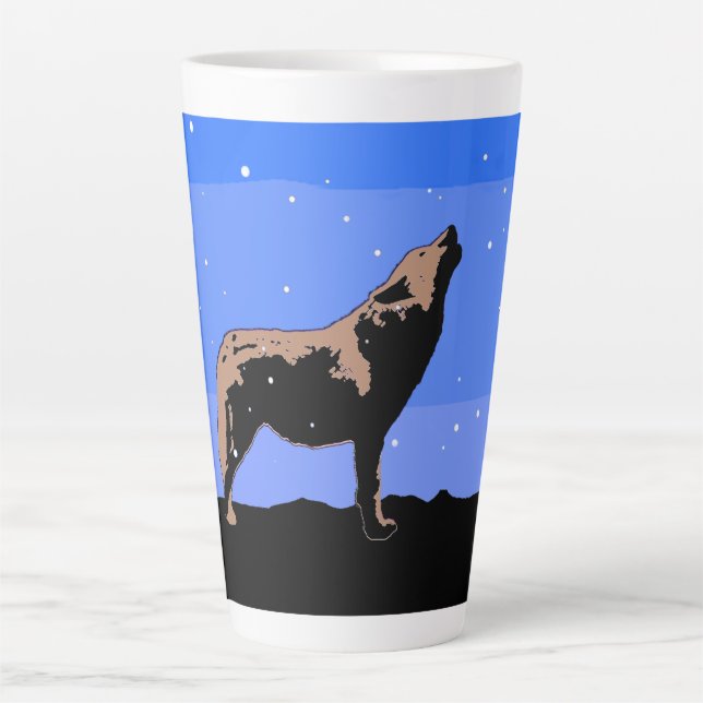 Howling Wolf in Winter  - Original Wildlife Art Latte Mug (Front)