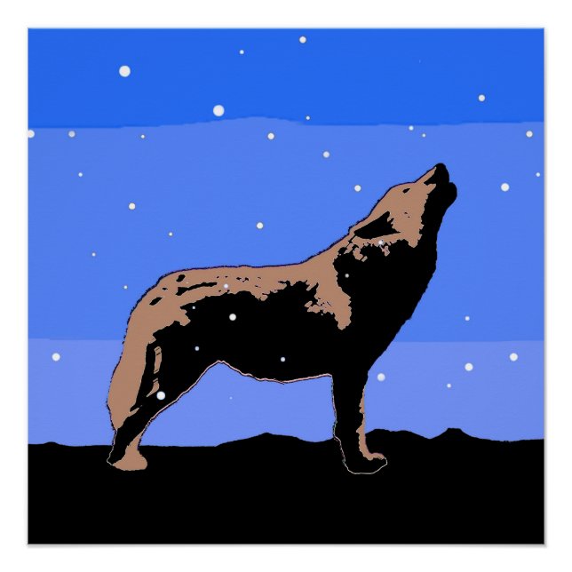 Howling Wolf in Winter  - Original Wildlife Art Poster (Front)