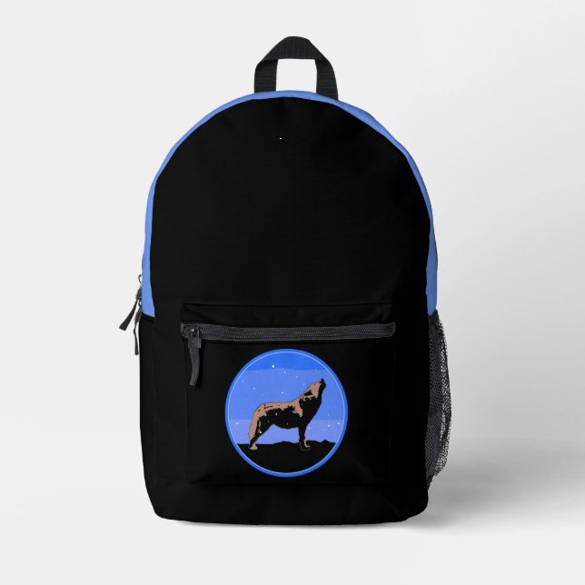 Howling Wolf in Winter  - Original Wildlife Art Printed Backpack (Front)