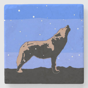 Howling Wolf in Winter - Original Wildlife Art Stone Coaster