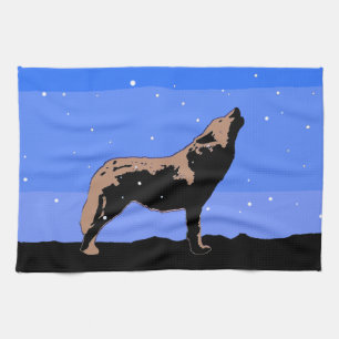 Howling Wolf in Winter - Original Wildlife Art Tea Towel