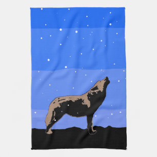 Howling Wolf in Winter - Original Wildlife Art Tea Towel