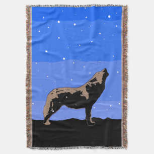 Howling Wolf in Winter - Original Wildlife Art Throw Blanket