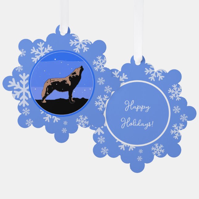 Howling Wolf in Winter  - Original Wildlife Art Tree Decoration Card (Front/Back)