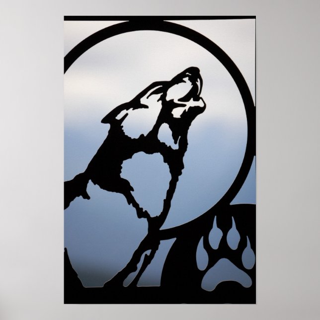 Howling Wolf Metal Silhouette Poster (Front)