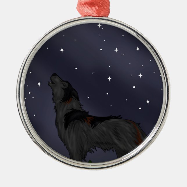 Howling Wolf Metal Tree Decoration (Front)