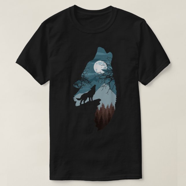 Howling Wolf Moon Forest Art T-Shirt (Design Front)