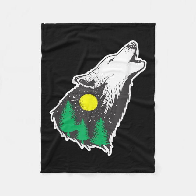 Howling Wolf Moon Forest Environmental Protection  Fleece Blanket (Front)