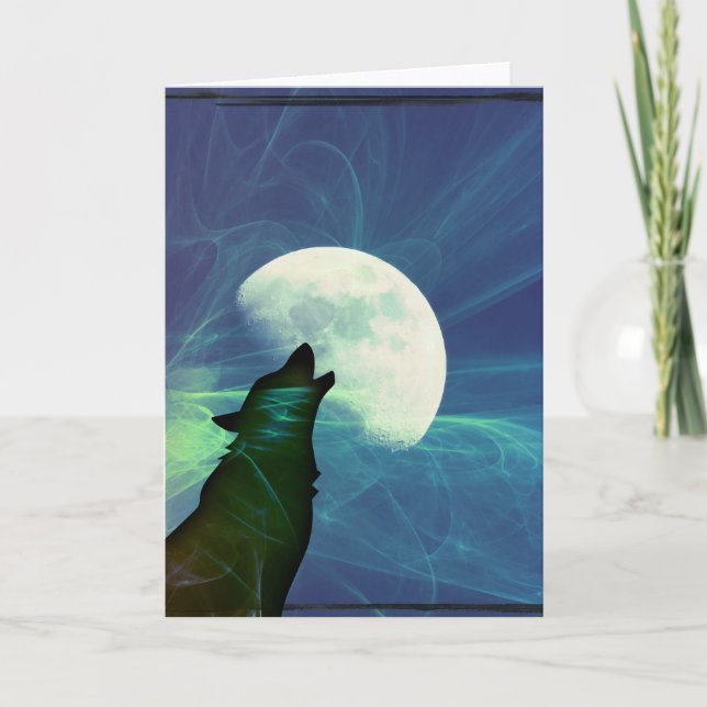 Howling Wolf Moon Greeting Card – Mystical Night (Front)
