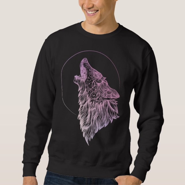 Howling Wolf Moon Mandala Occult Wolf Sweatshirt (Front)