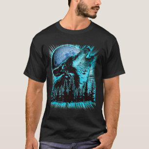 Howling Wolf Moon Pine Forest Art T-Shirt
