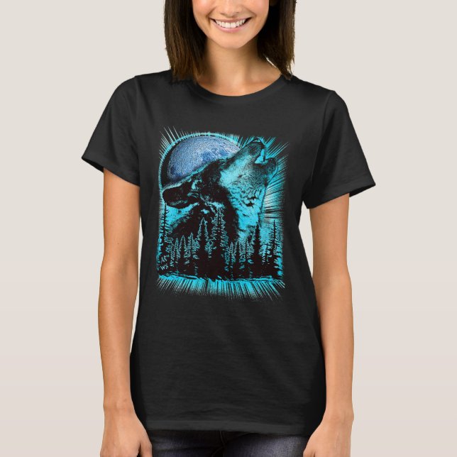Howling Wolf Moon Pine Forest Cool T-Shirt (Front)