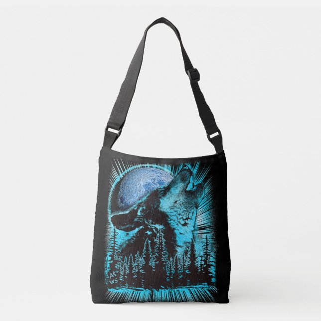 Howling Wolf Moon Pine Forest Crossbody Bag (Front)