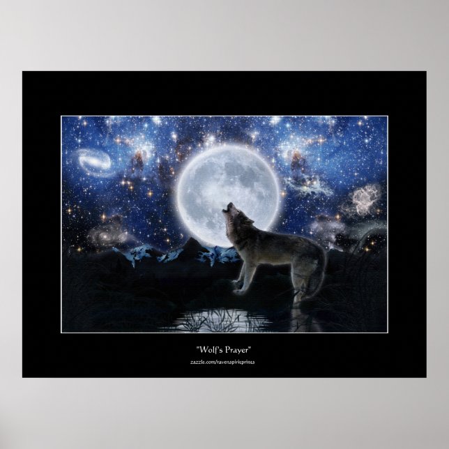 Howling Wolf, Moon & Wilderness Art Poster (Front)