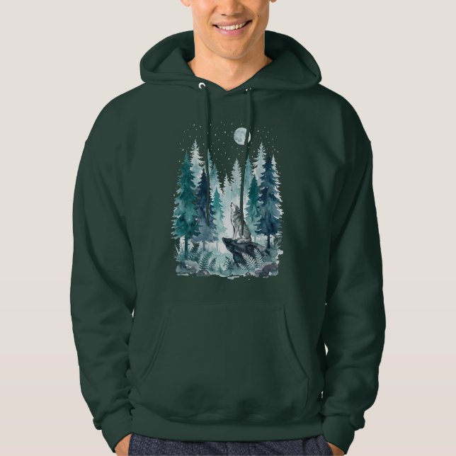 Howling Wolf Moonlit Forest Hoodie (Front)