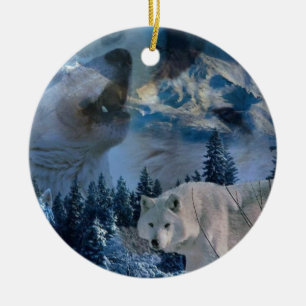 Howling Wolf Pack Ceramic Ornament
