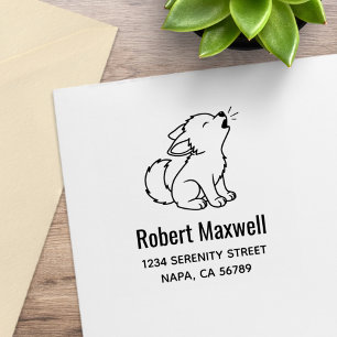 Howling Wolf Pup Address Rubber Stamp