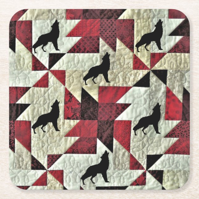 Howling Wolf Quilt Square Paper Coaster (Front)