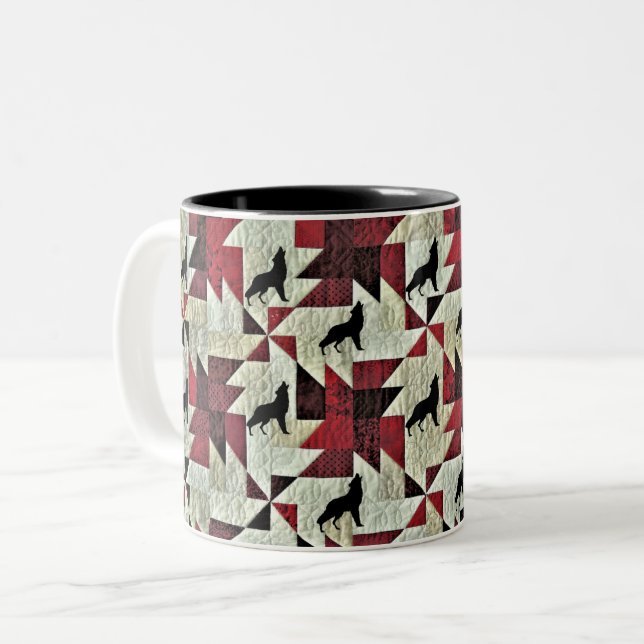 Howling Wolf Quilt Two-Tone Coffee Mug (Front Left)