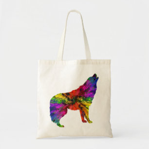 howling wolf rainbow tote bag