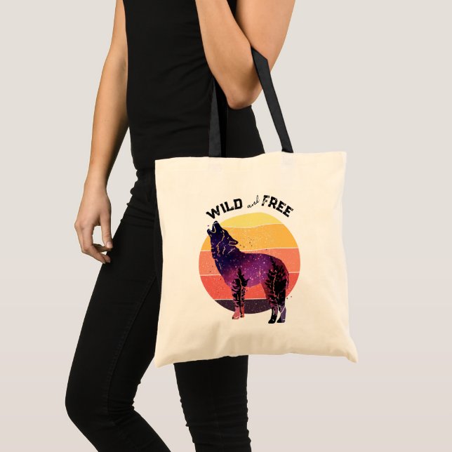 Howling Wolf Retro Stripe Wild Free Tote Bag (Front (Product))