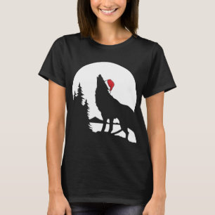 Howling Wolf Santa Hat Christmas Pajama Cool Moon T-Shirt