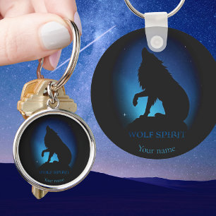 Howling wolf silhouette airbrush night sky  key ring