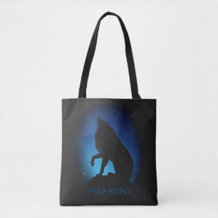 Howling wolf silhouette airbrush night sky  tote bag