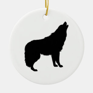 Howling Wolf Silhouette Ceramic Tree Decoration