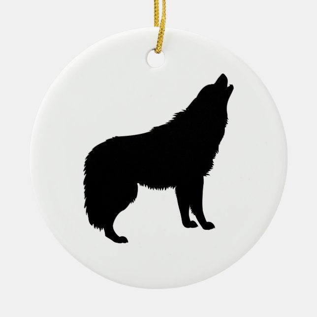 Howling Wolf Silhouette Ceramic Tree Decoration (Front)