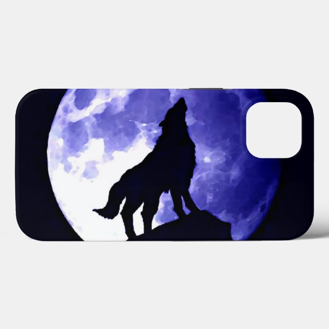 Howling Wolf Silhouette & Fullmoon Blue Night Case-Mate iPhone Case (Back (Horizontal))