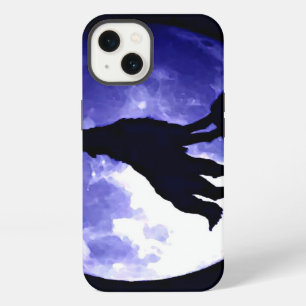Howling Wolf Silhouette & Fullmoon Blue Night iPhone Case