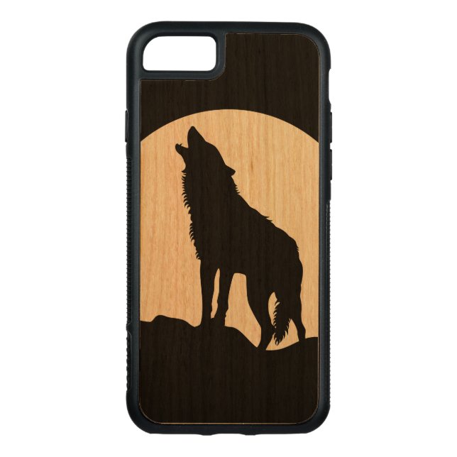 Howling wolf silhouette wood iPhone 6 Carved Wood iPhone Case (Back)