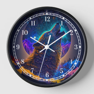 Howling Wolf Surreal Fantasy Clock