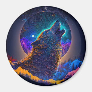 Howling Wolf Surreal Fantasy Magnet