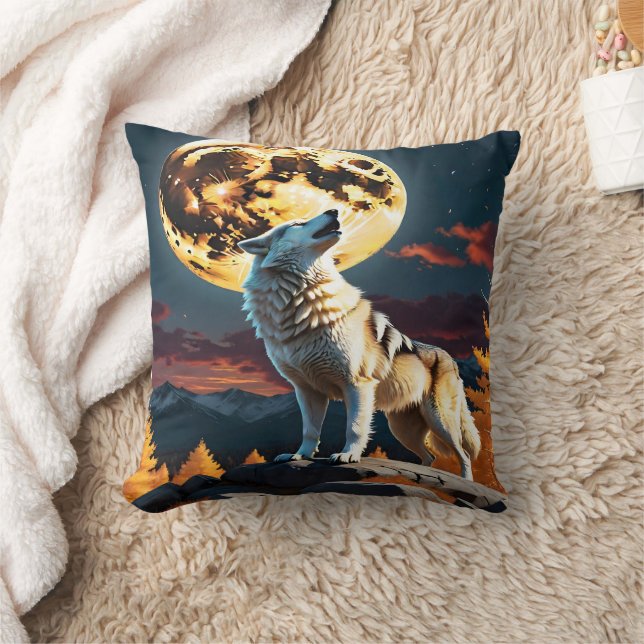 Howling Wolf Under a Full Moon at Dusk Cushion (Blanket)