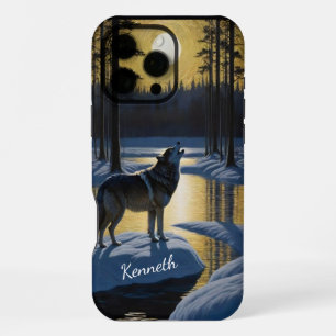 Howling Wolf Under Full Moon by Frozen River iPhone 16 Pro Max Case