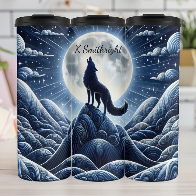 Howling Wolf Under Full Moon Thermal Tumbler (Creator Uploaded)