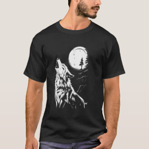 Howling Wolf Under Moon Night Wildlife Nature Art T-Shirt
