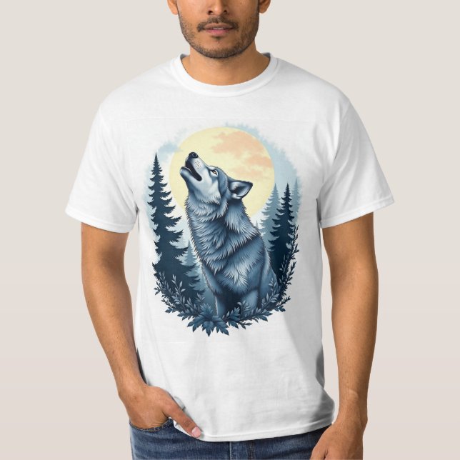 Howling Wolf Under Moonlight T-Shirt (Front)