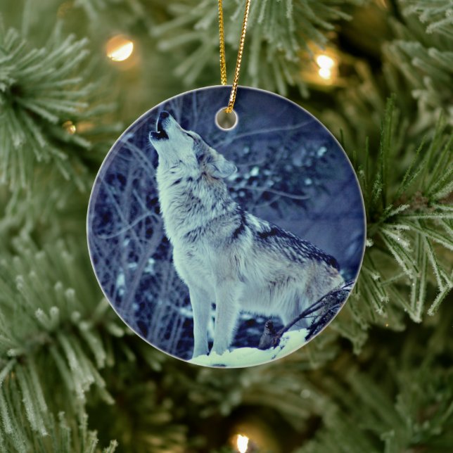 Howling Wolf Winter Forest Ceramic Ornament (Tree)