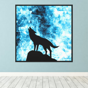 Howling Wolf Winter snowy blue smoke Abstract Canvas Print