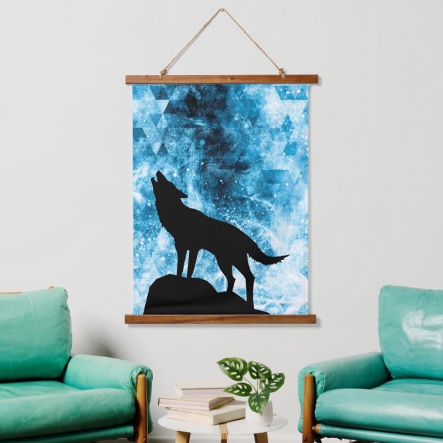 Howling Wolf Winter snowy blue smoke Abstract Hanging Tapestry (Living Room)